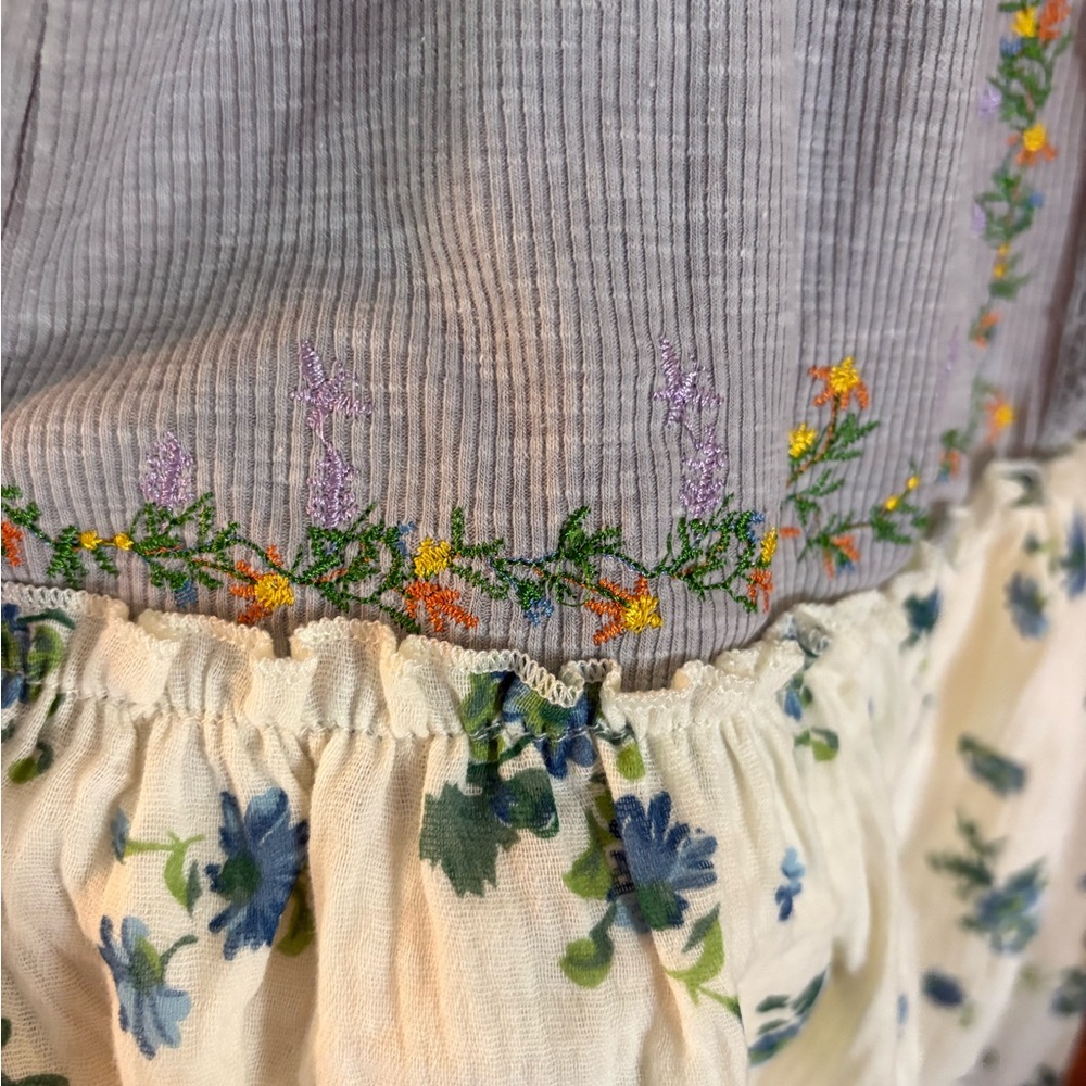 POL Gray Floral Embroidered Sleeveless V-Neck Babydoll Top Size Small NEW - Picture 7 of 10